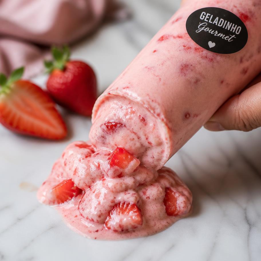 Geladinho gourmet sabor Morango cremoso
